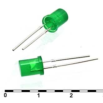 Светодиоды 5x5 CYL green diff 50mcd 2,1v 