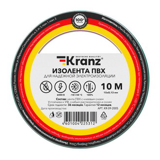 Изолента KR-09-2003 Изолента 0.13х15 зеленая KRANZ