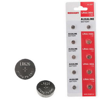 Батарейки 30-1037 Батарейка LR66 AG4 LR626 G4 REXANT Батарейки 30-1037 Батарейка LR66 AG4 LR626 G4 REXANT