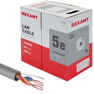 Витая пара 01-0023 U/UTP 5e PVC 2PR 24AWG 305м REXANT