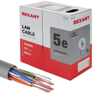 Витая пара 01-0043 U/UTP 5e PVC 4PR 24AWG 305м REXANT