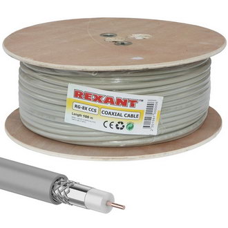 Коаксиальный кабель 01-2021 RG-8X 75% 100м серый REXANT