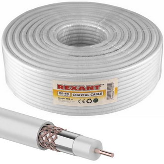 Коаксиальный кабель 01-2223 RG-6U+Cu 75% 100м(б) REXANT