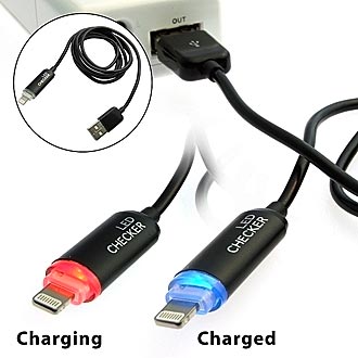 Шнуры для мобильных устройств USB to iPhone 5 Red/Blue LED cheker 