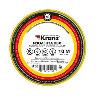 Изолента KR-09-2007 Изолента 0.13х15 ж/з KRANZ