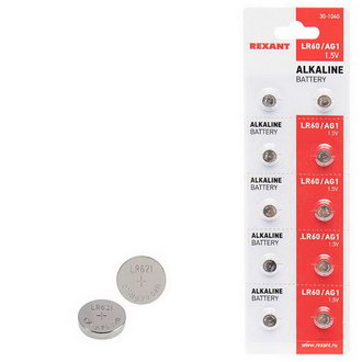 Батарейки 30-1040 Батарейка LR60 AG1 LR621 G1 REXANT