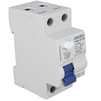 Автоматические выключатели ADB1L-63 2P 63A 300mA тип AC 6kA ANDELI