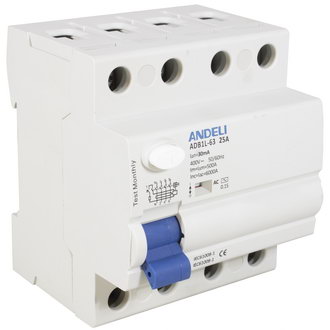 Автоматические выключатели ADB1L-63 4P 25A 30mA тип AC 6kA ANDELI