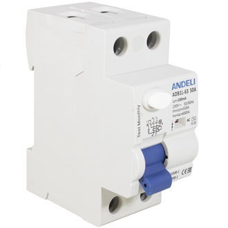 Автоматические выключатели ADB1L-63 2P 50A 100mA тип AC 6kA ANDELI