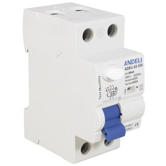 Автоматические выключатели ADB1L-63 2P 63A 30mA тип AC 6kA ANDELI