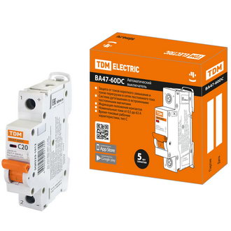 Автоматические выключатели ВА47-60DC 1P 20А 6кА х-ка С 220В TDM