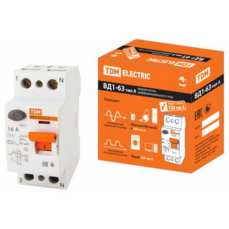 Автоматические выключатели ВД1-63 2Р 16А 30мА тип А TDM
