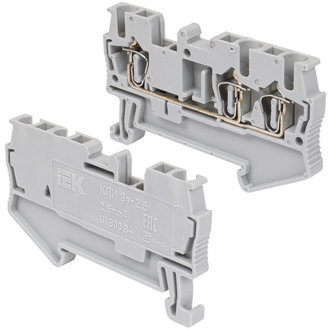 Клеммы на DIN рейку Клемма пружинная КПИ 3в-2.5 3 вывода 31А сер. YZN11-3-002-K03 IEK