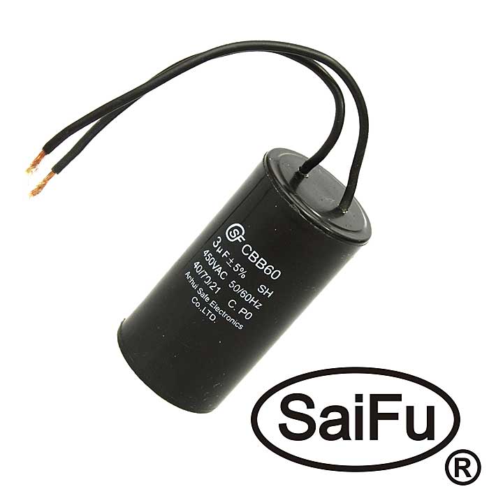 Пусковые конденсаторы CBB60   3uF  450V WIRE (SAIFU) SAIFU