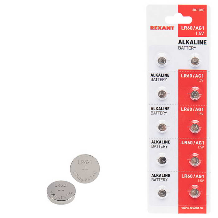 Батарейки 30-1040 Батарейка LR60 AG1 LR621 G1 REXANT