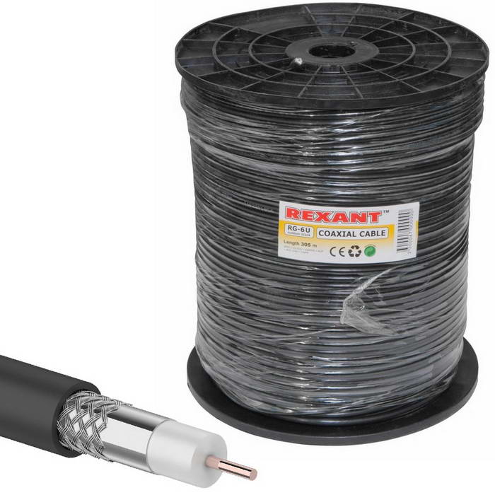 Коаксиальный кабель 01-2204 RG-6U 64% 305м(ч) REXANT