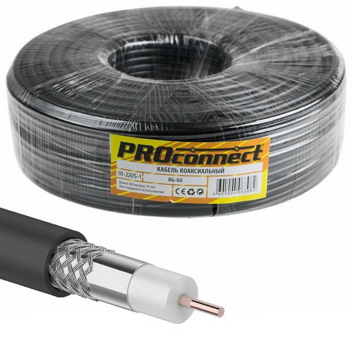 Коаксиальный кабель 01-2205-1 RG-6U 48% 100м(ч) PROCONNECT