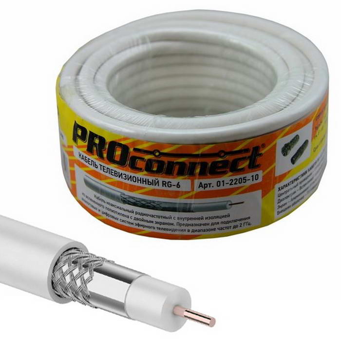 Коаксиальный кабель 01-2205-10 RG-6U 48% 10м(б) PROCONNECT