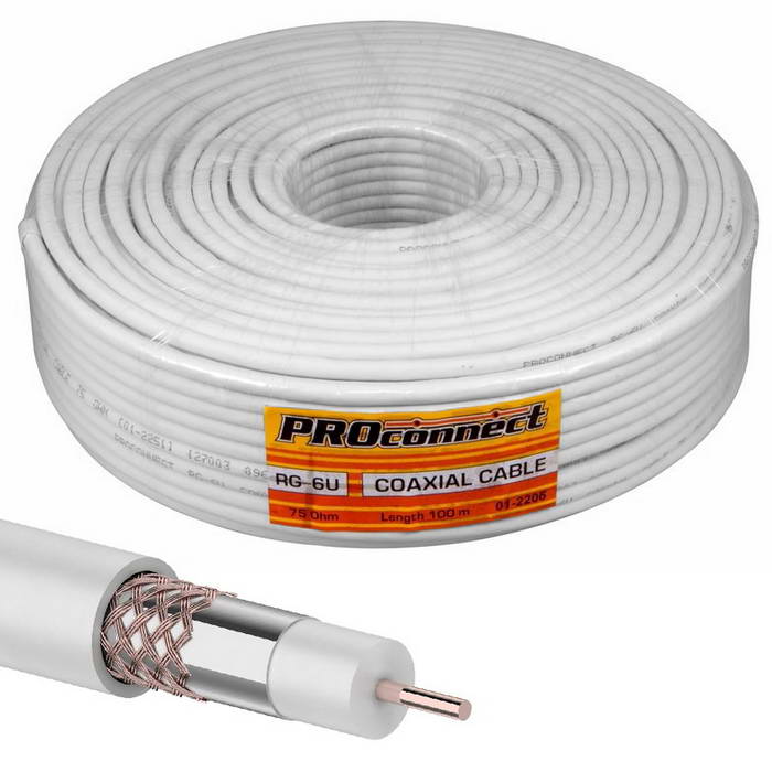 Коаксиальный кабель 01-2206 RG-6U+Cu 48% 100м(б) PROCONNECT