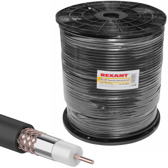 Коаксиальный кабель 01-2232 RG-6U+Cu 64% 305м(ч) REXANT