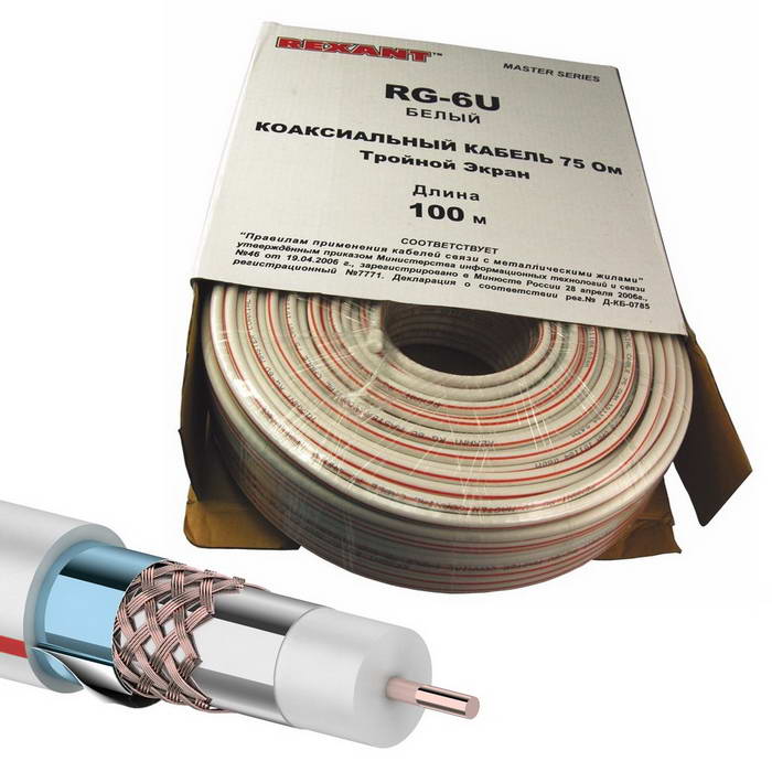 Коаксиальный кабель 01-2241 RG-6U+Cu 90% 100м(б) REXANT