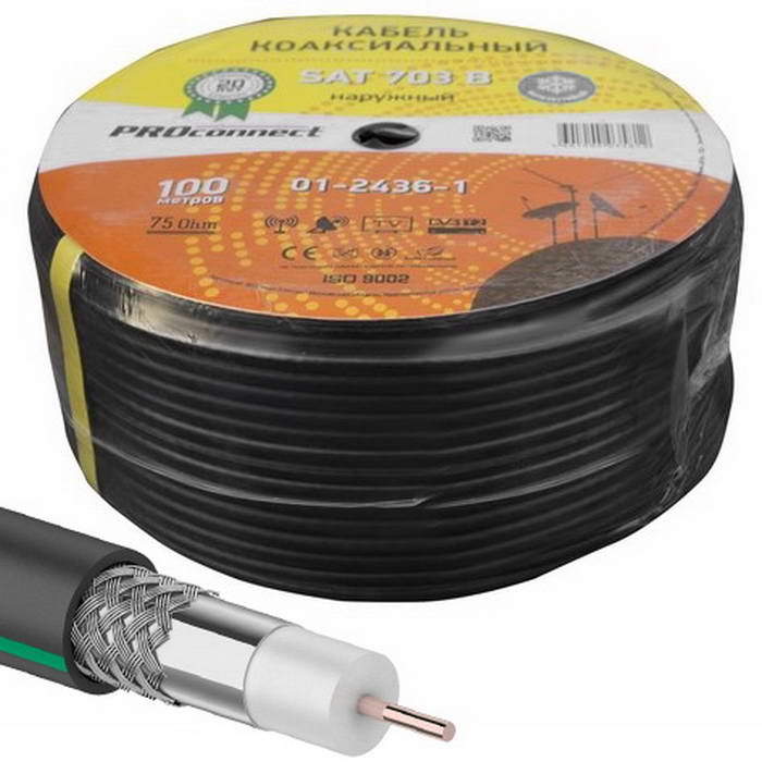 Коаксиальный кабель 01-2436-1 SAT 703 B 75% 100м(ч) PROCONNECT