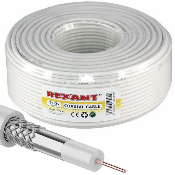 Коаксиальный кабель 01-2611 3С-2V 48% 100м(б) REXANT