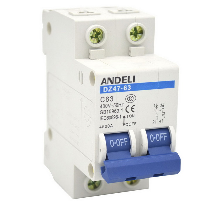 Автоматические выключатели DZ47-63/2P 63A 4.5kA х-ка C ANDELI