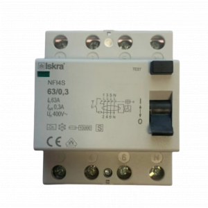 Модульные Устройство защитного отключения NFI4S-63/0.3 УЗО 4P 63A 300mA 4х модуль ISKRA
