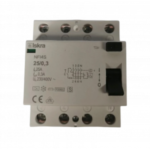 Модульные Устройство защитного отключения NFI4S-25/0.3 УЗО 4P 25A 300mA 4х модуль ISKRA