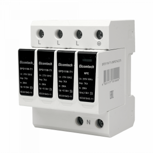 Модульные Устройство защиты импульсных перенапряжений SPD11W-T1-3NPE7AC275 T1 3+NPE 50kA 275V 4х модуль Elcomtech