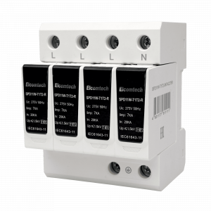 Модульные Устройство защиты импульсных перенапряжений SPD11W-T1T2-3N7AC275R T1T2 4P 50kA 275V Remote 4х модуль Elcomtech