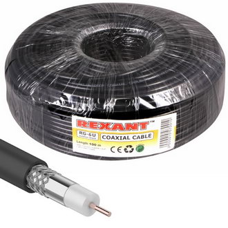 Коаксиальный кабель 01-2202 RG-6U 64% 100м(ч) REXANT Коаксиальный кабель 01-2202 RG-6U 64% 100м(ч) REXANT