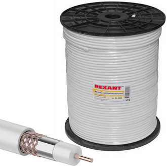 Коаксиальный кабель 01-2233 RG-6U+Cu 75% 305м(б) REXANT Коаксиальный кабель 01-2233 RG-6U+Cu 75% 305м(б) REXANT