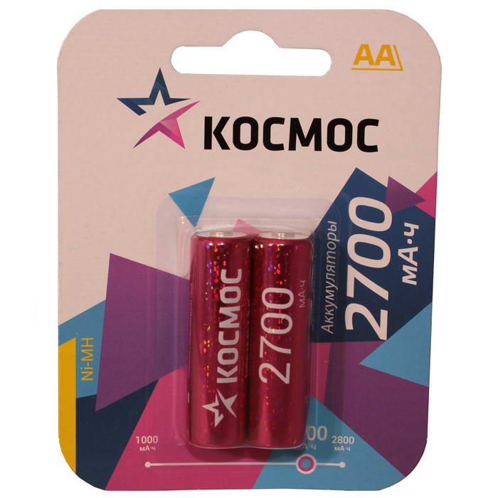 Аккумуляторные батареи Космос NiMH 2700 мАч 2 BL КОСМОС
