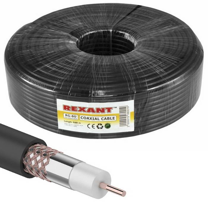 Коаксиальный кабель 01-2222 RG-6U+Cu 64% 100м(ч) REXANT