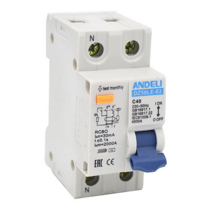 Автоматические выключатели DZ59LE-40 1P+N 32A 30mA х-ка 4.5kA ANDELI