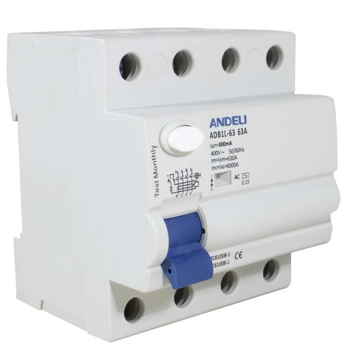 Автоматические выключатели ADB1L-63 4P 63A 300mA тип AC 6kA ANDELI